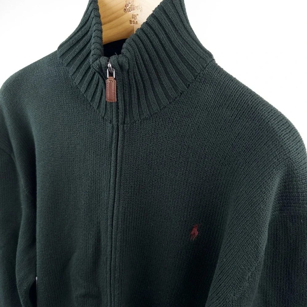 90's Vtg Polo Ralph Lauren Heavy Knit Zip Sweater Jacket Men's L Hunter Green